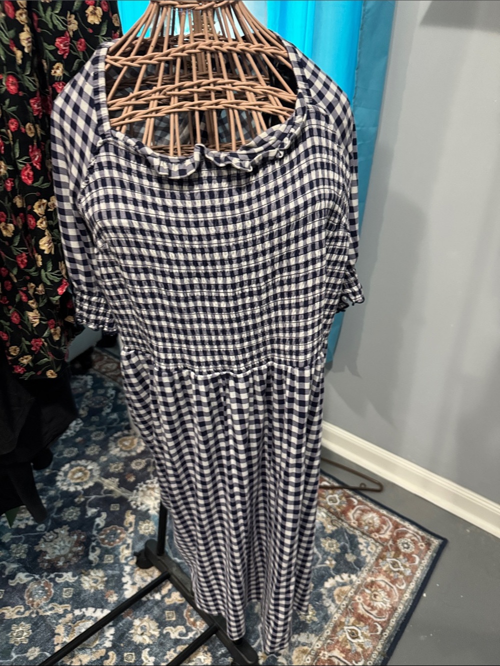Draper James Navy and White Gingham Midi Dress